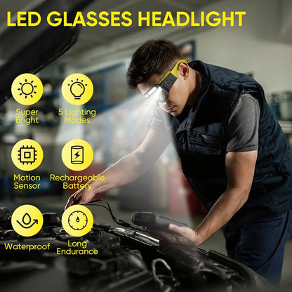 Rechargeable LED Safety Glasses with Detachable Sunglasses - Multifunctional Headlamp for Car Maintenance and Work!